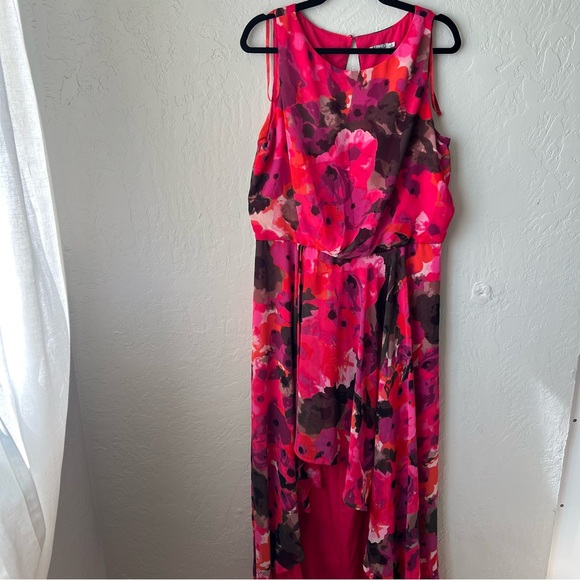 Eliza J Floral High Low Dress Red Black preppy wedding summer bohemian party - Picture 2 of 15